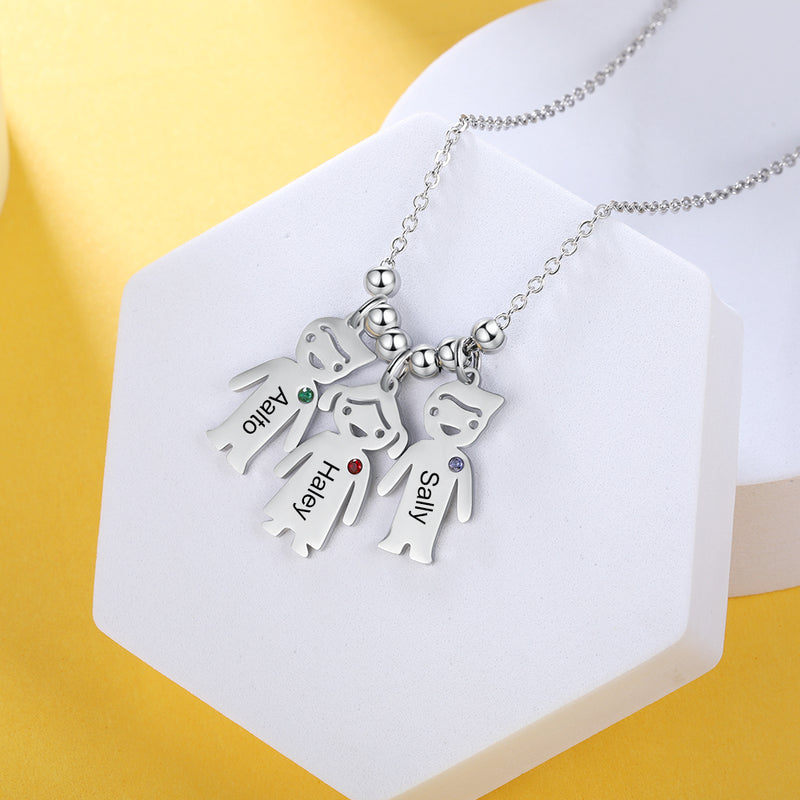 Kids Charm Birthstone Name Necklace for Mom