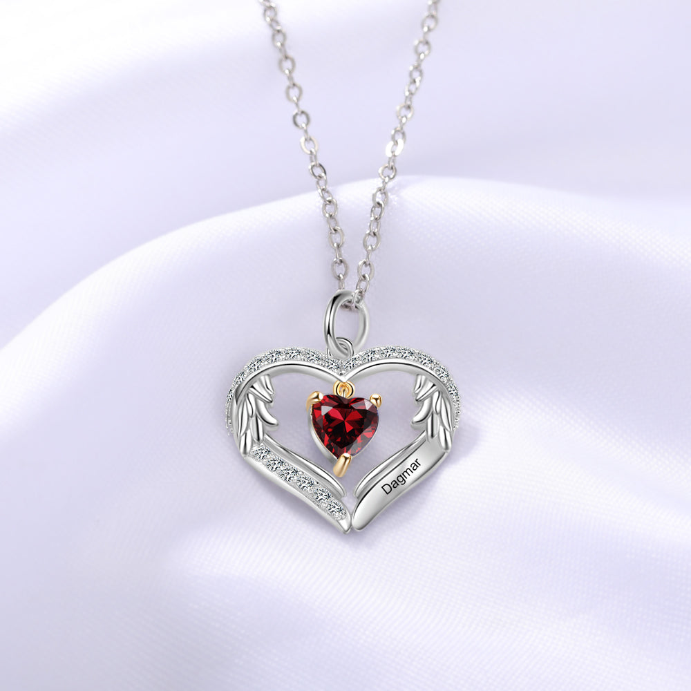 Angel Wing Heart Birthstone Family Necklace