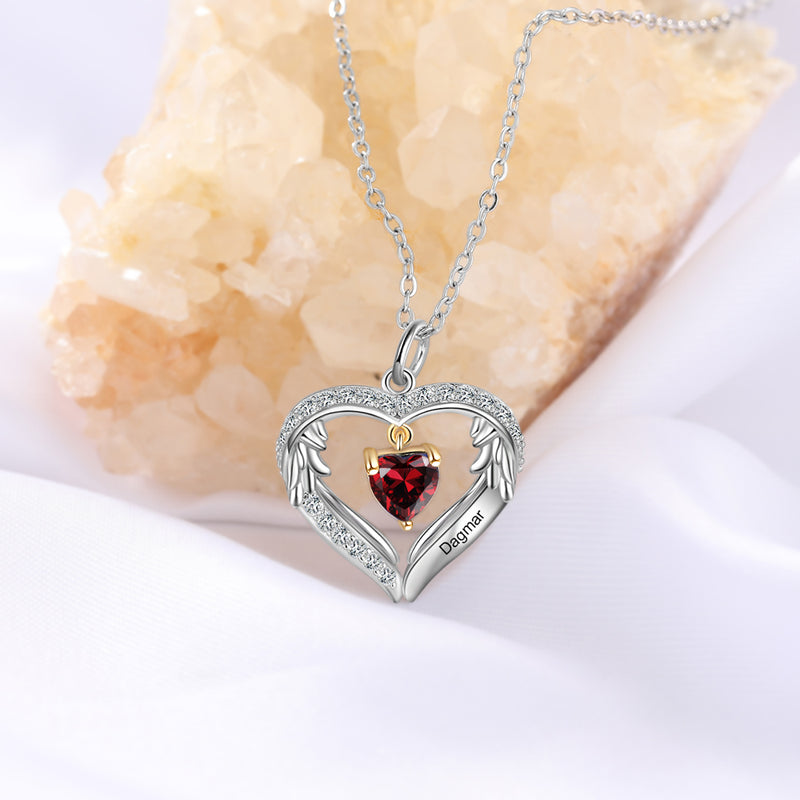 Angel Wing Heart Birthstone Family Necklace