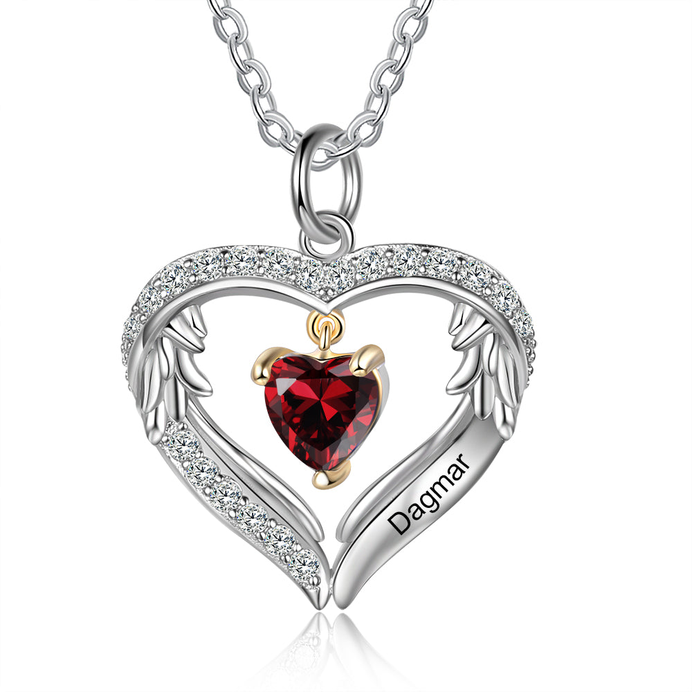 Angel Wing Heart Birthstone Family Necklace
