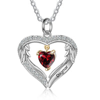 Angel Wing Heart Birthstone Family Necklace