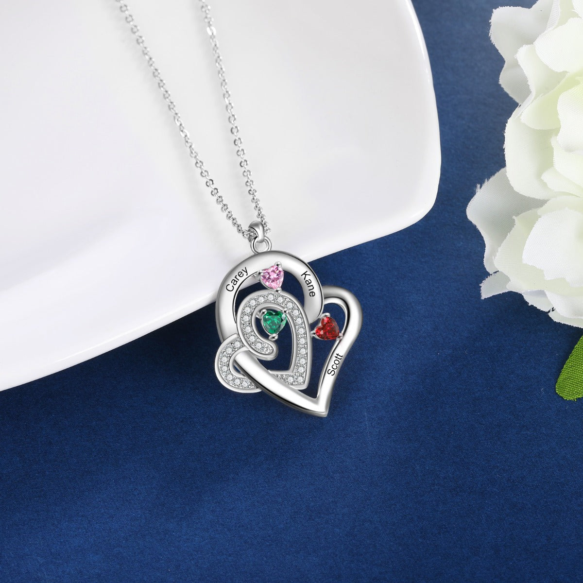 Custom Birthstone Heart Pendant Necklace