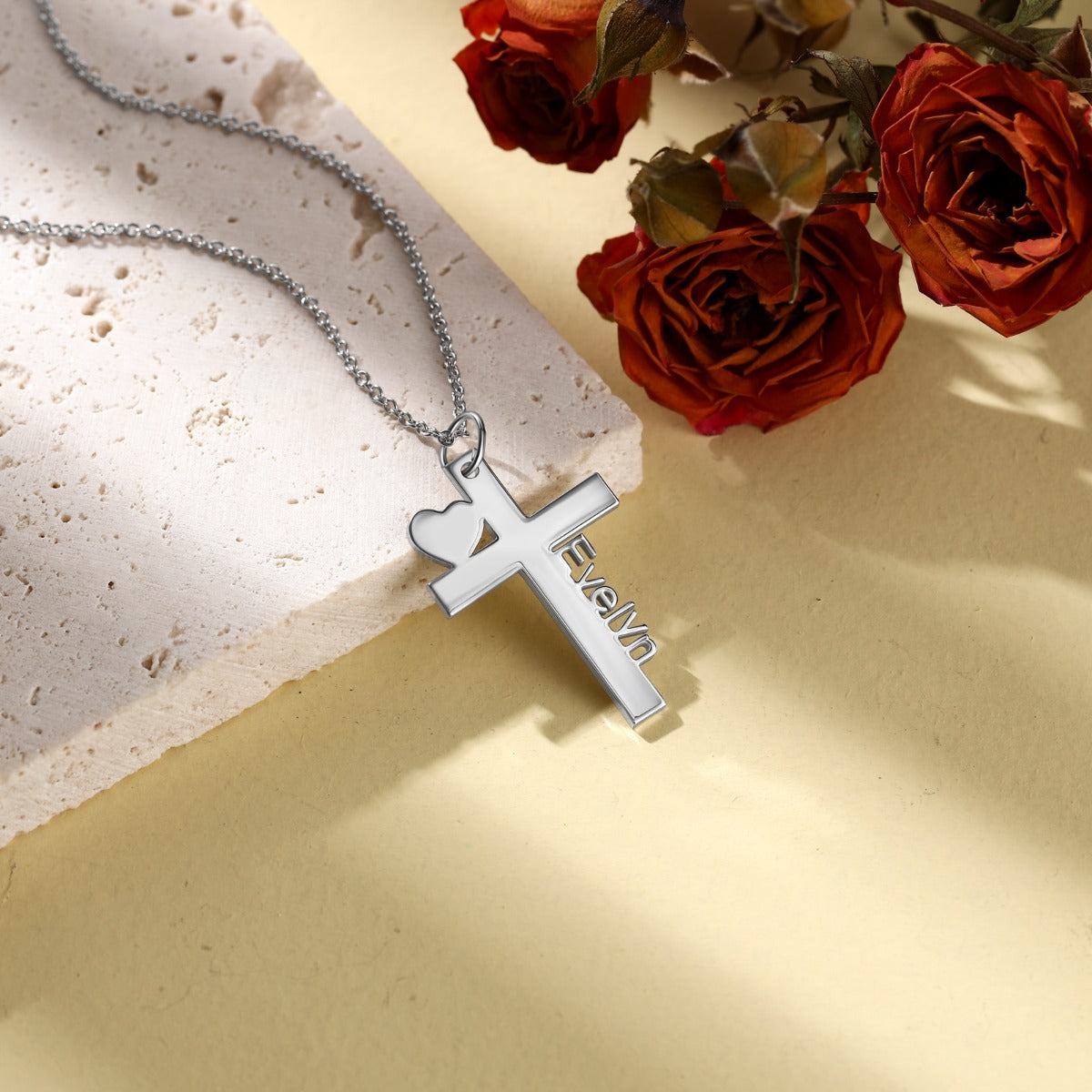 Cross Pendant Name Necklace with Heart