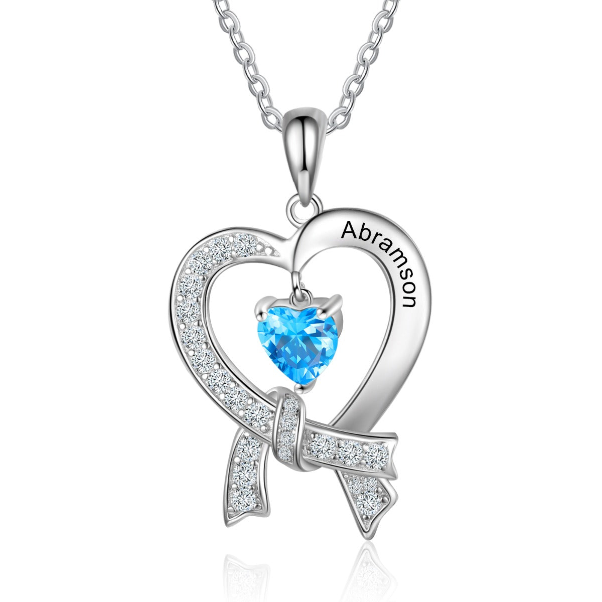 Birthstone Heart Ribbon Name Necklace