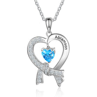 Birthstone Heart Ribbon Name Necklace