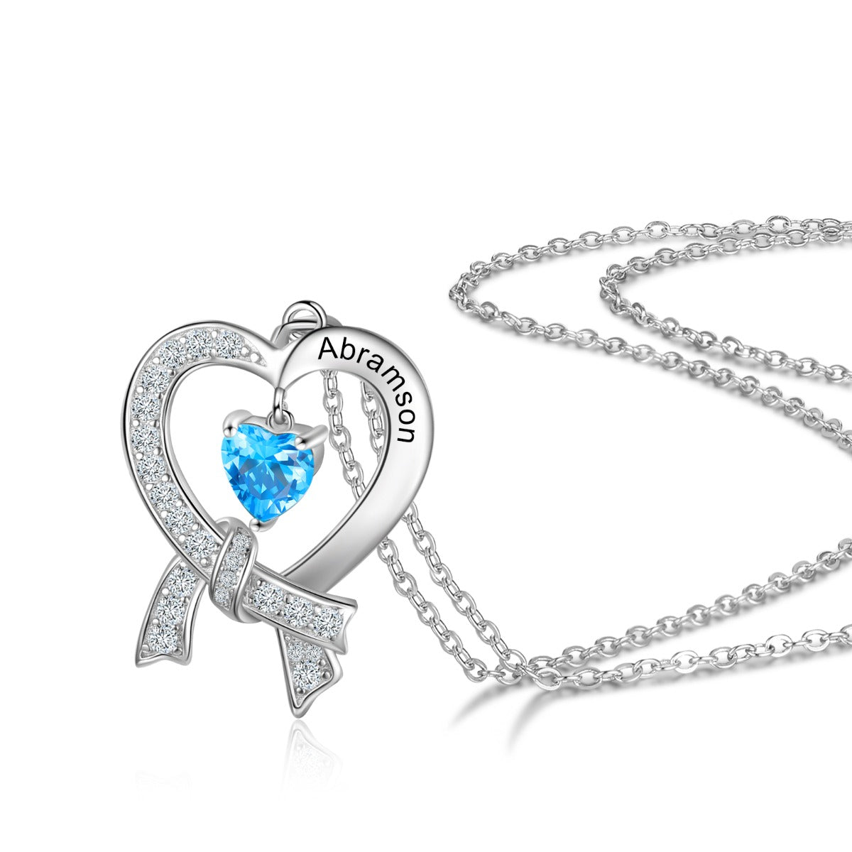 Birthstone Heart Ribbon Name Necklace