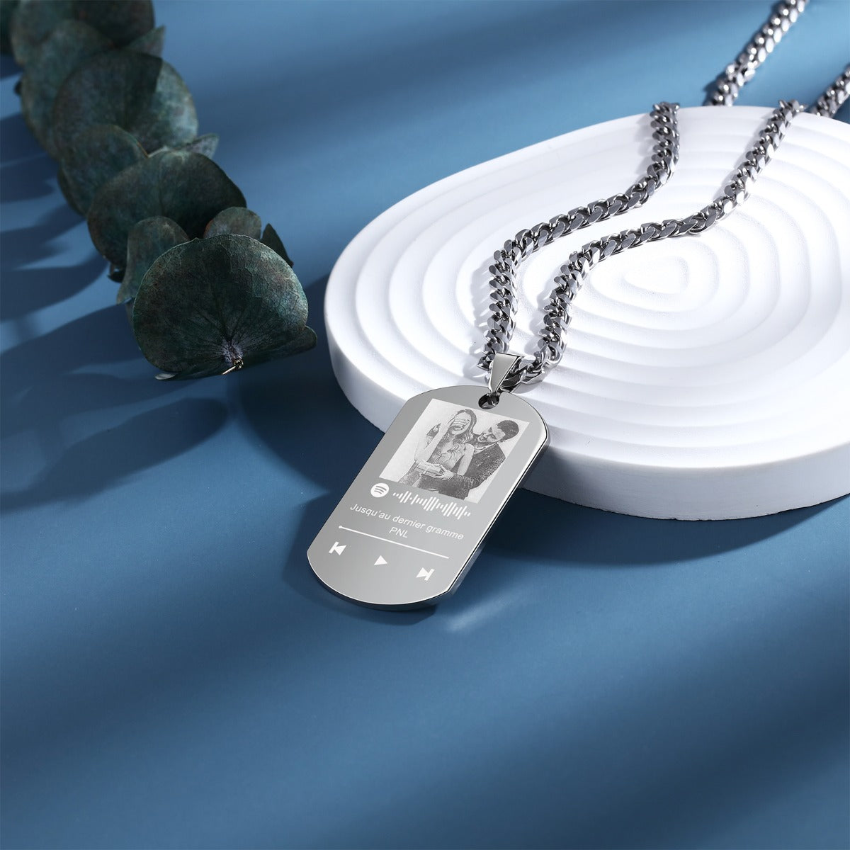 Photo Dog Tag Necklace with Spotify Code