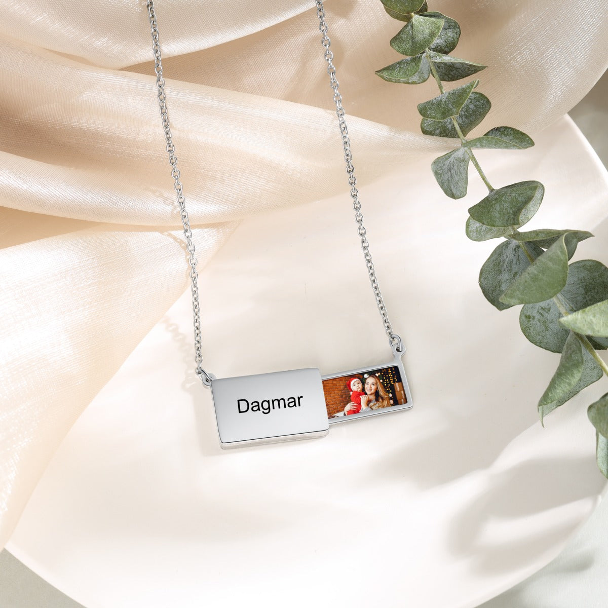 Personalized Name Bar Photo Necklace