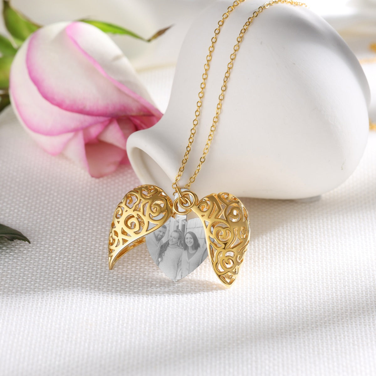 Filigree Heart Box Photo Locket Necklace