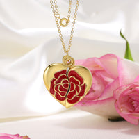Red Rose Opening Heart Photo Necklace