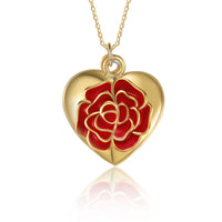 Red Rose Opening Heart Photo Necklace