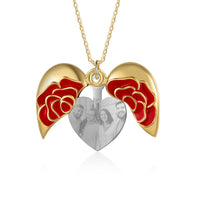 Red Rose Opening Heart Photo Necklace