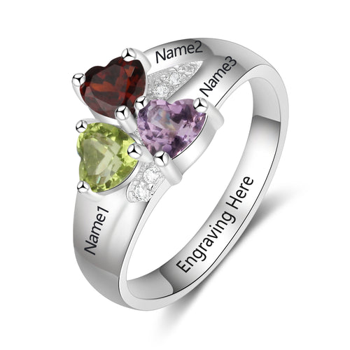 Birthstone & Engraved Rhodium Plated Ring