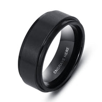 Men's Black Tungsten Engraved Band Ring