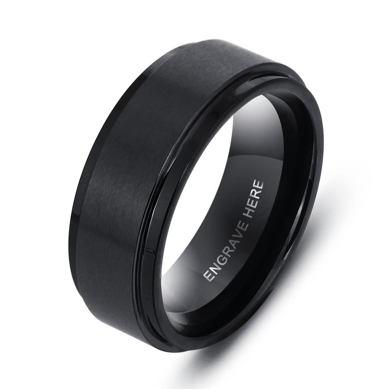 Men's Black Tungsten Engraved Band Ring