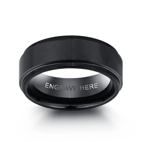 Men's Black Tungsten Engraved Band Ring