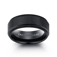 Men's Black Tungsten Engraved Band Ring
