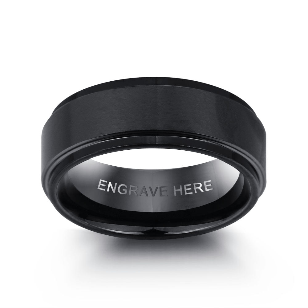 Men's Black Tungsten Engraved Band Ring