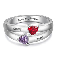 Sterling Silver Double Heart Birthstone Ring