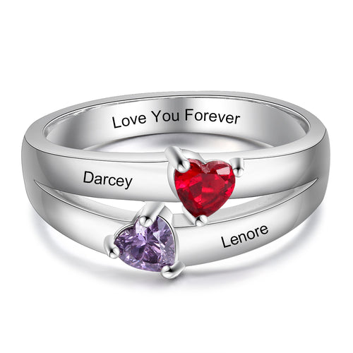 Sterling Silver Double Heart Birthstone Ring