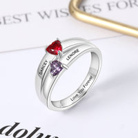 Sterling Silver Double Heart Birthstone Ring
