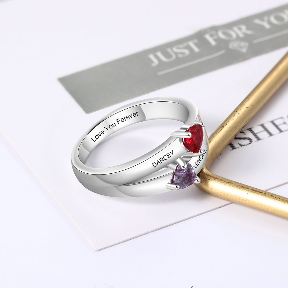 Sterling Silver Double Heart Birthstone Ring