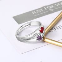 Sterling Silver Double Heart Birthstone Ring