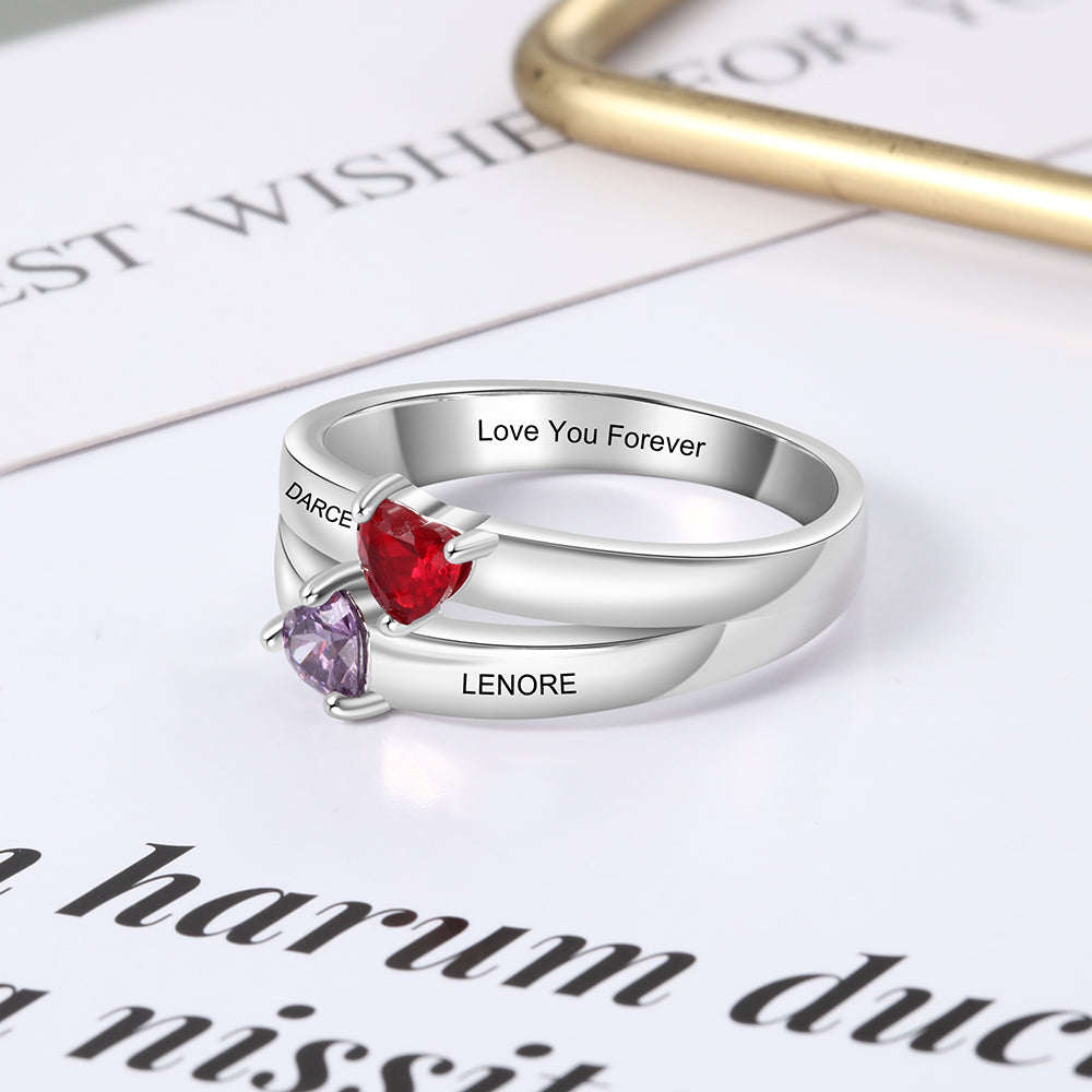 Sterling Silver Double Heart Birthstone Ring
