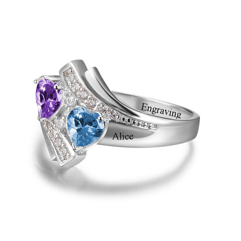 Birthstone & Engraved Sterling Silver Ring