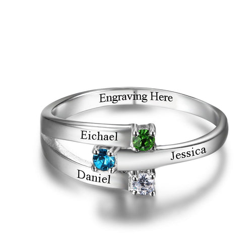 Engraved Sterling Silver Birthstone Ring