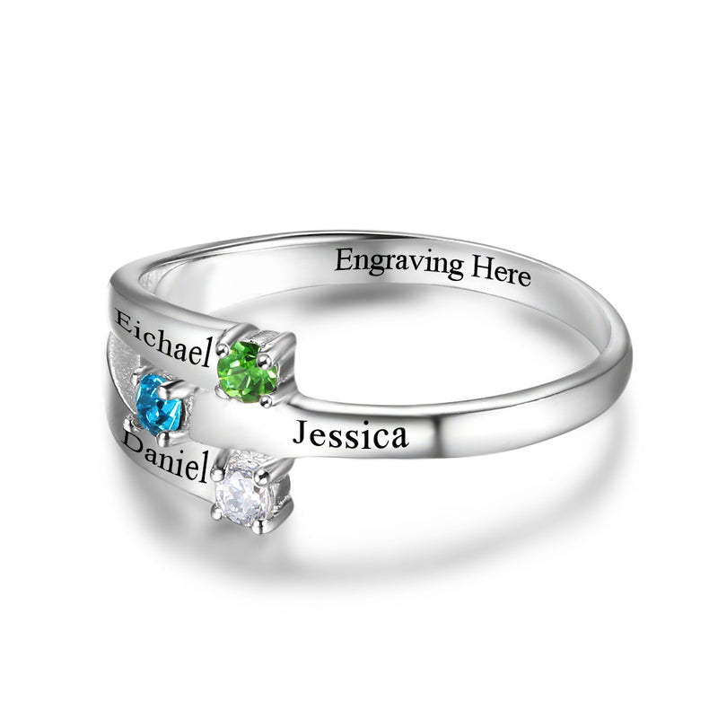 Engraved Sterling Silver Birthstone Ring