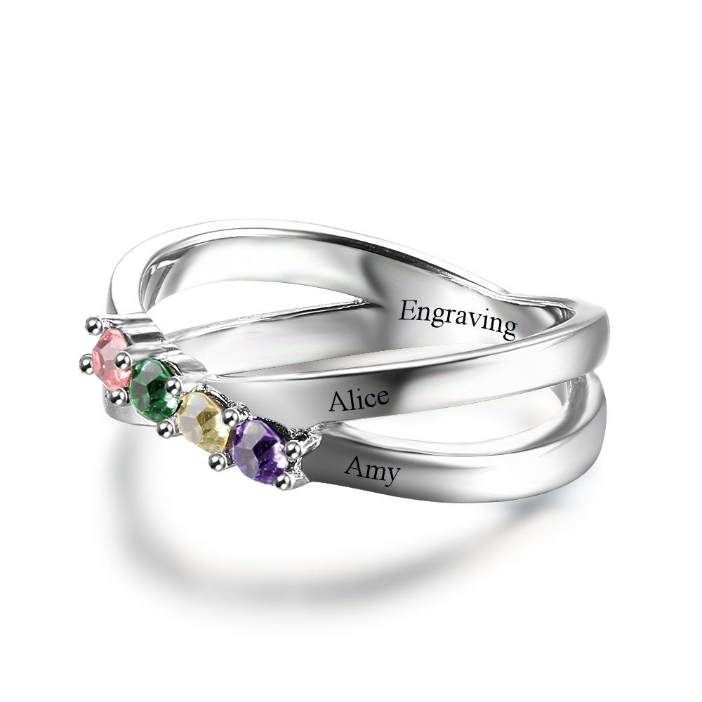 Sterling Silver Four Birthstone Ring