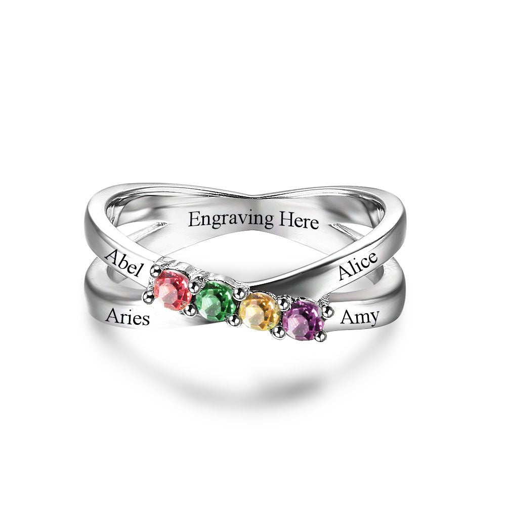 Sterling Silver Four Birthstone Ring