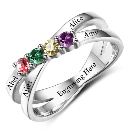 Sterling Silver Four Birthstone Ring