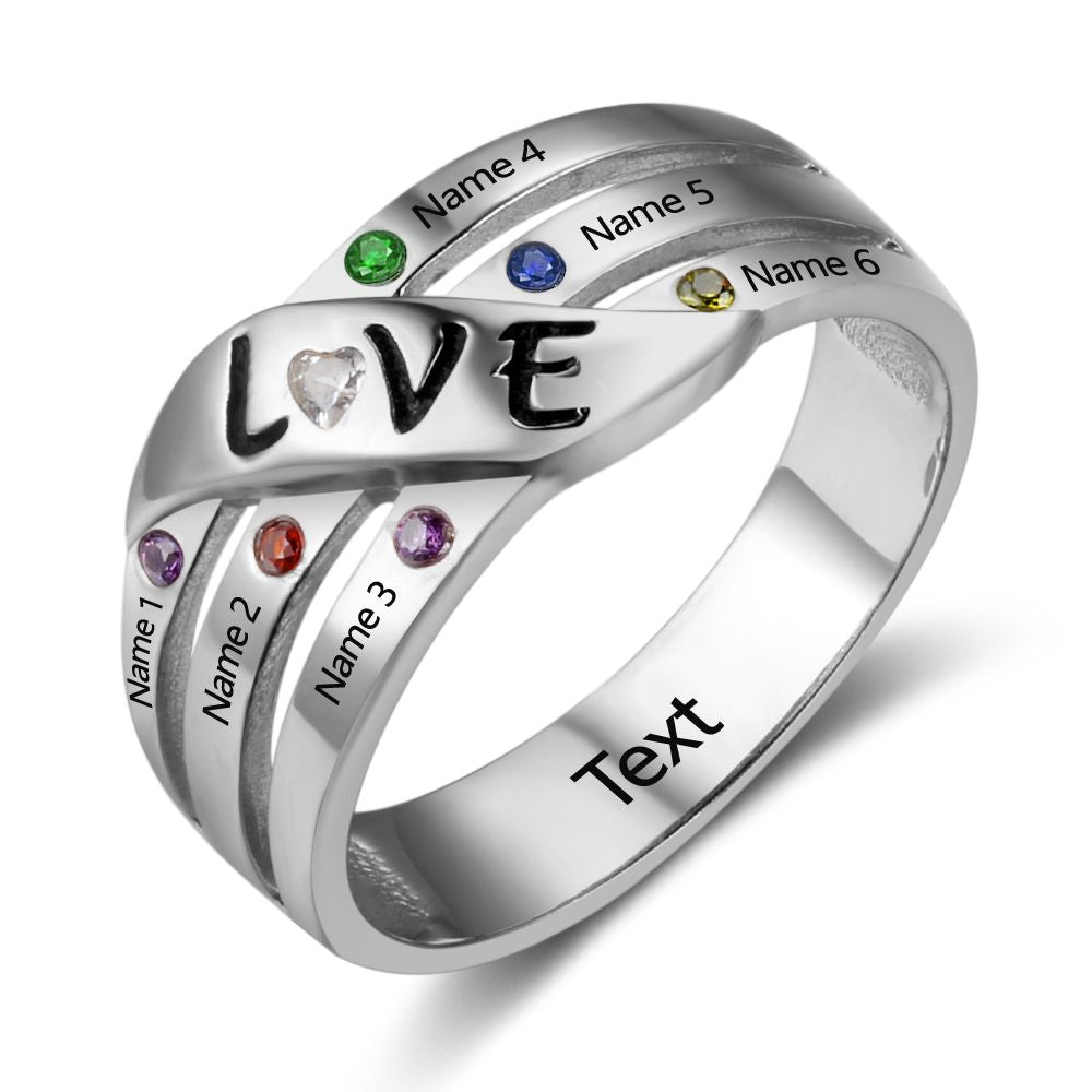 Sterling Silver Birthstone Ring with Names