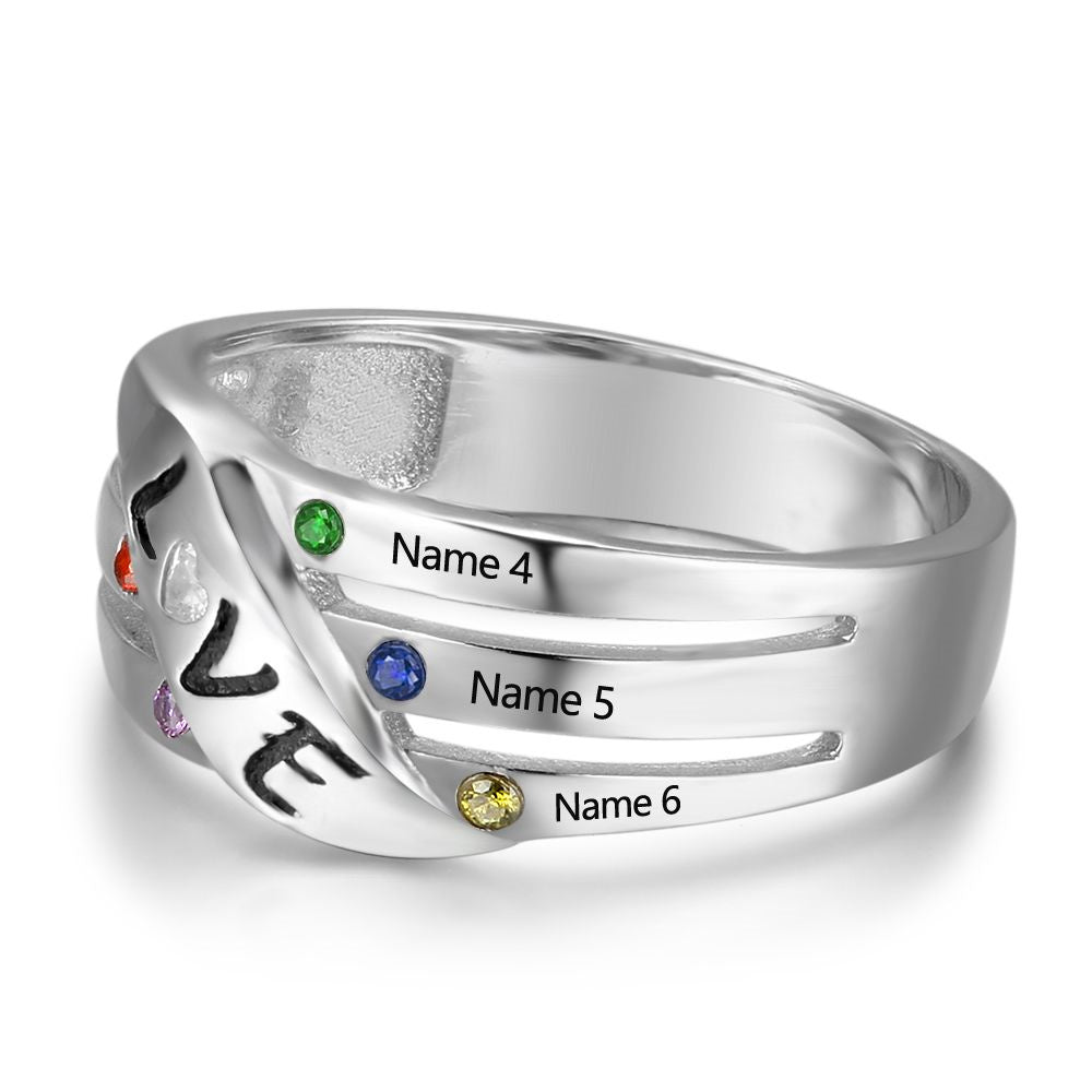 Sterling Silver Birthstone Ring with Names
