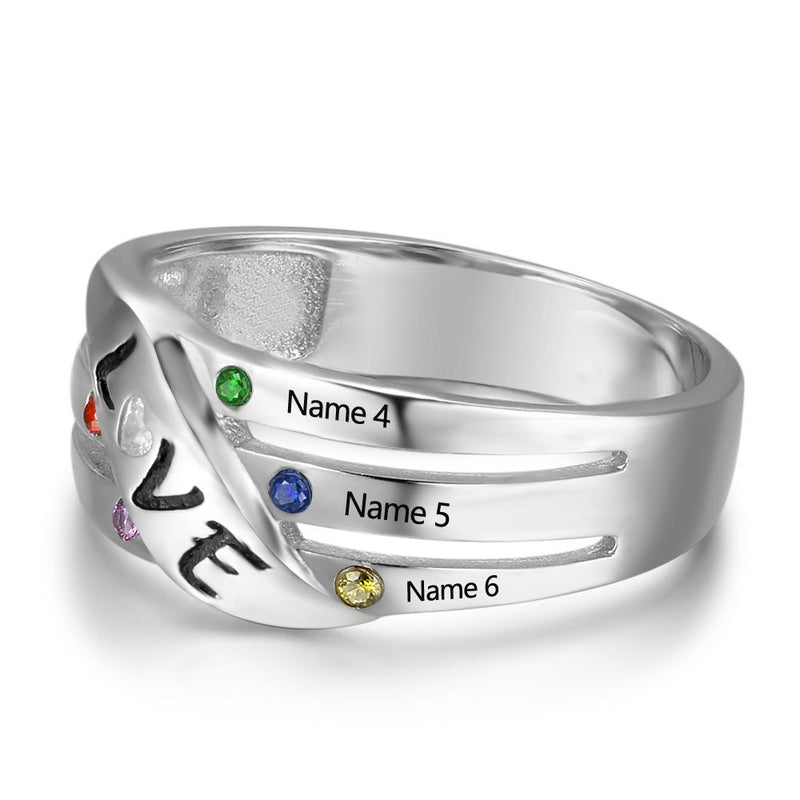 Sterling Silver Birthstone Ring with Names