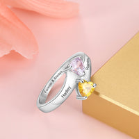 Two Birthstone & Engraved Sterling Silver Ring