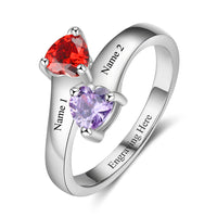 Two Birthstone & Engraved Sterling Silver Ring