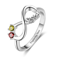 Birthstone & Engraved Sterling Silver Ring