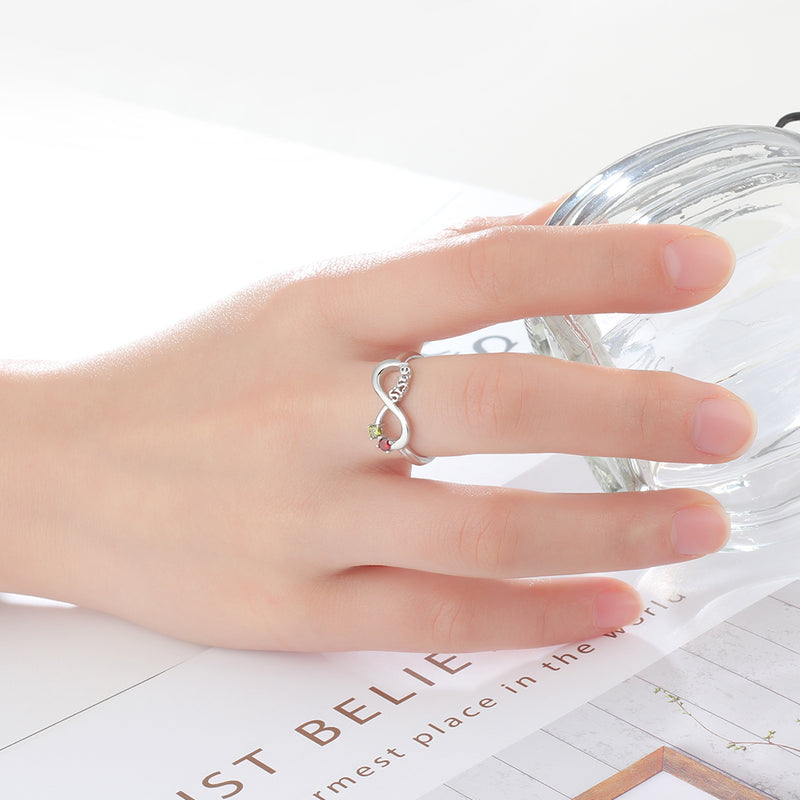 Birthstone & Engraved Sterling Silver Ring