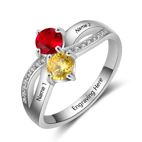 Custom Sterling Silver Birthstone Name Ring