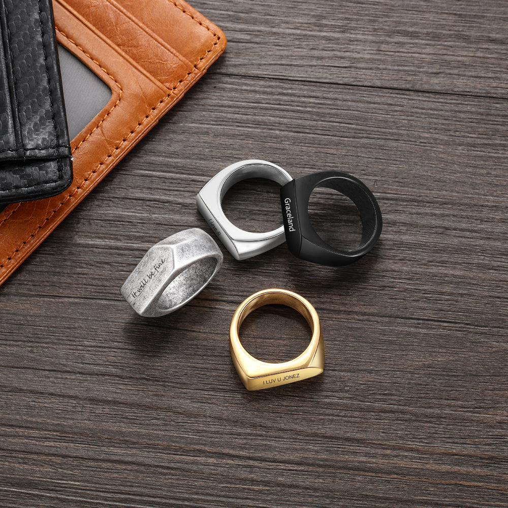 Men's Engraved Stainless Steel Band Ring