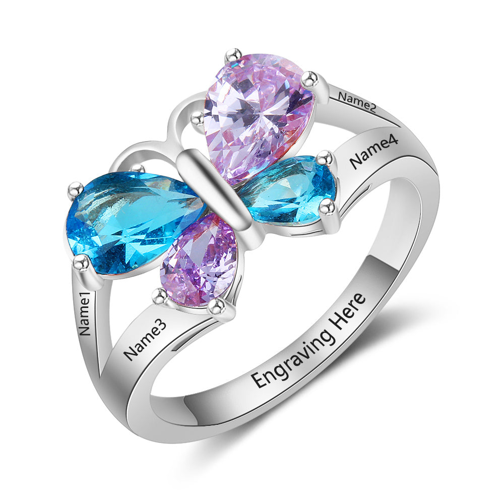 Sterling Silver Birthstone Butterfly Ring