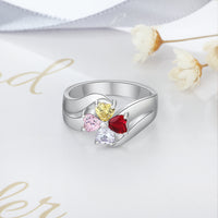 Sterling Silver Four Heart Birthstone Flower Ring