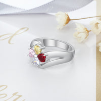 Sterling Silver Four Heart Birthstone Flower Ring