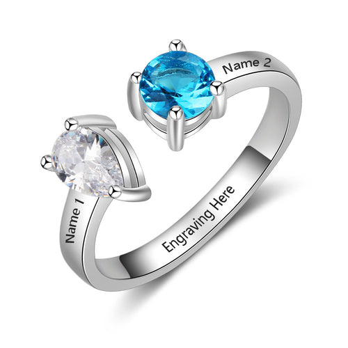Sterling Silver Open Two Stone Name Ring