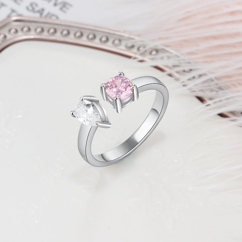 Sterling Silver Open Two Stone Name Ring