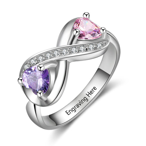 Sterling Silver Infinity Heart Birthstone Name Ring