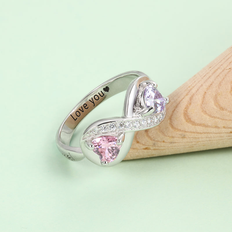 Sterling Silver Infinity Heart Birthstone Name Ring